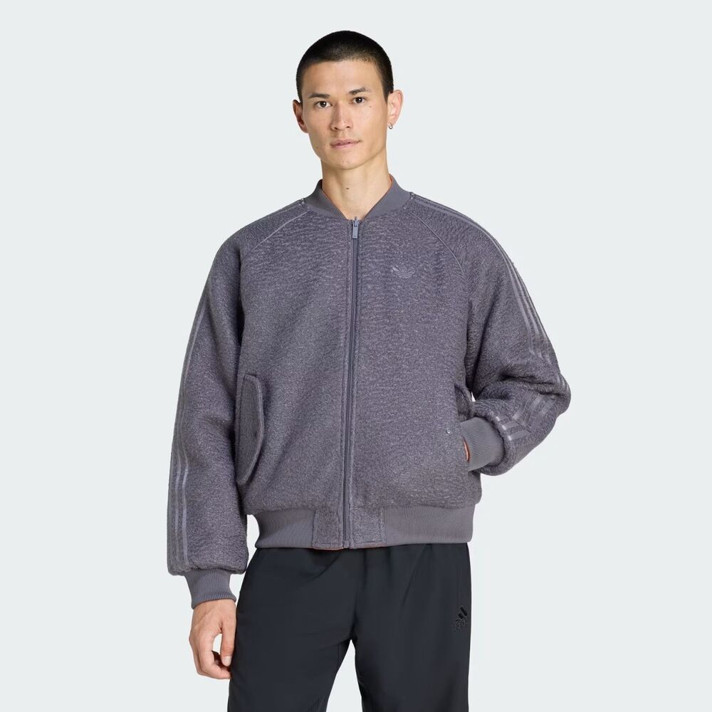 adidas Reversible Superstar Bomber Jacket Grey Strata Impact Orange Mens Medium